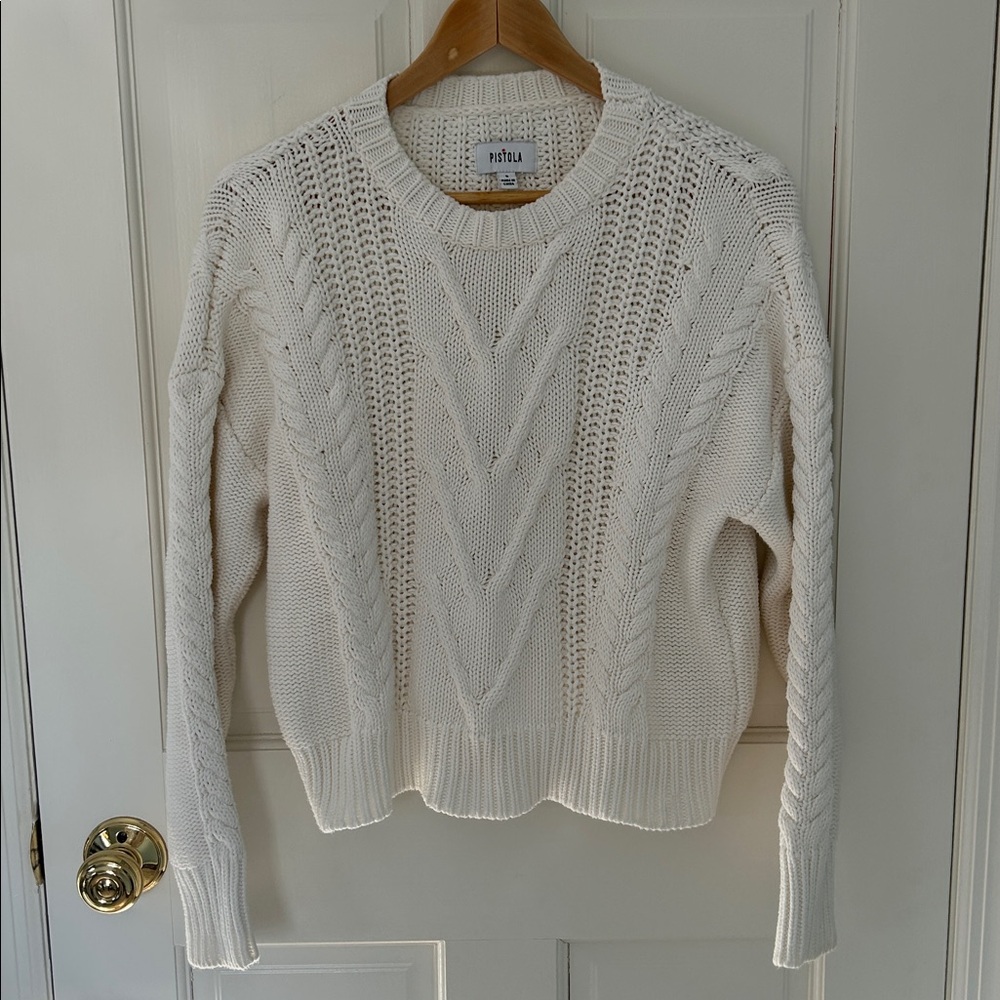 Pistola Soft White Cable 100% Cotton Knit Sweater Like New, sz s